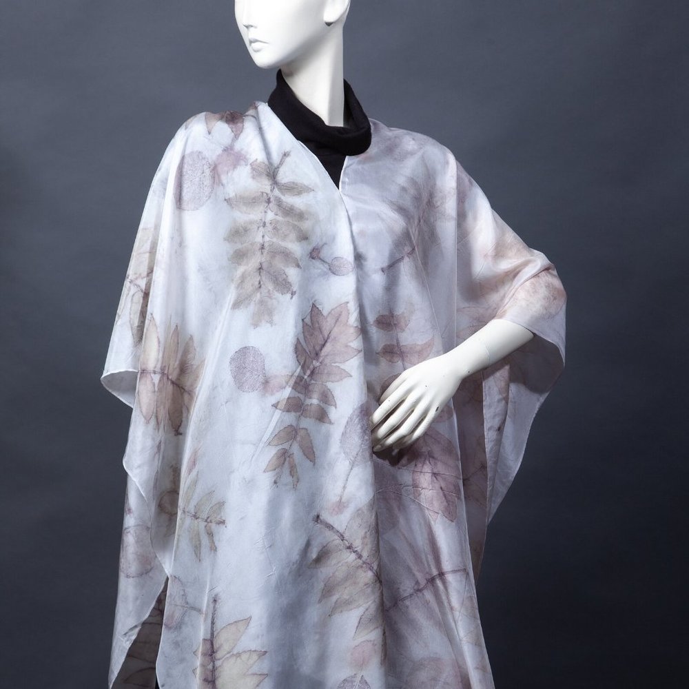 Handmade, one of a kind eco-printed, Long Silk Eco-Printed throw "Sumac"